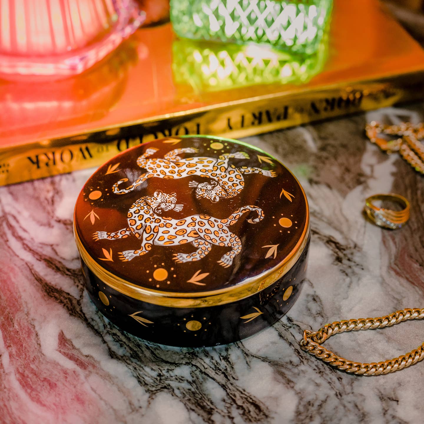 Cheetah Dance Ceramic Trinket Box