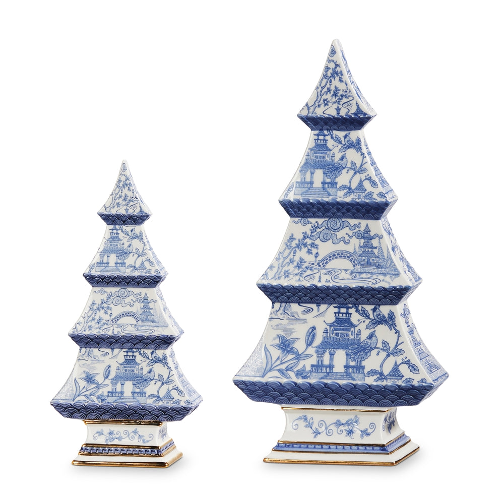 Preppy Chinoiserie Pagoda Tree, Set of 2
