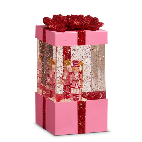 Blushing Nutcracker Swirling Lighted Present