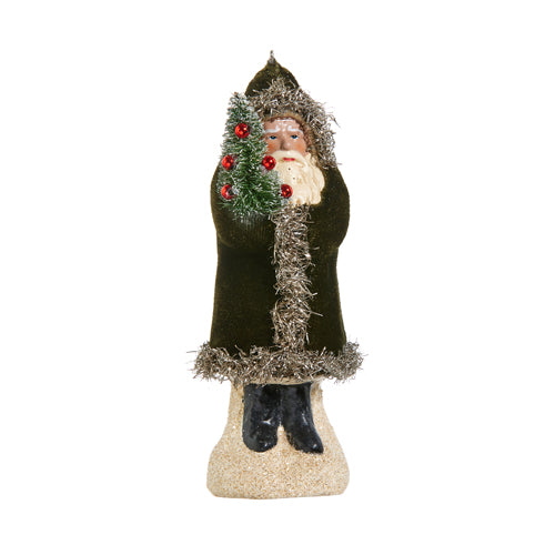 St. Nick Dark Green Velvet Santa Ornament