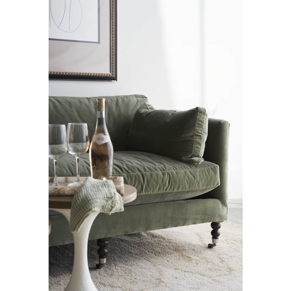 Madeline Sofa, Antiqued Moss Velvet, 90"
