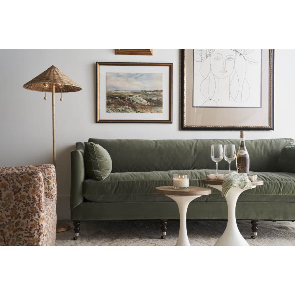 Madeline Sofa, Antiqued Moss Velvet, 90"