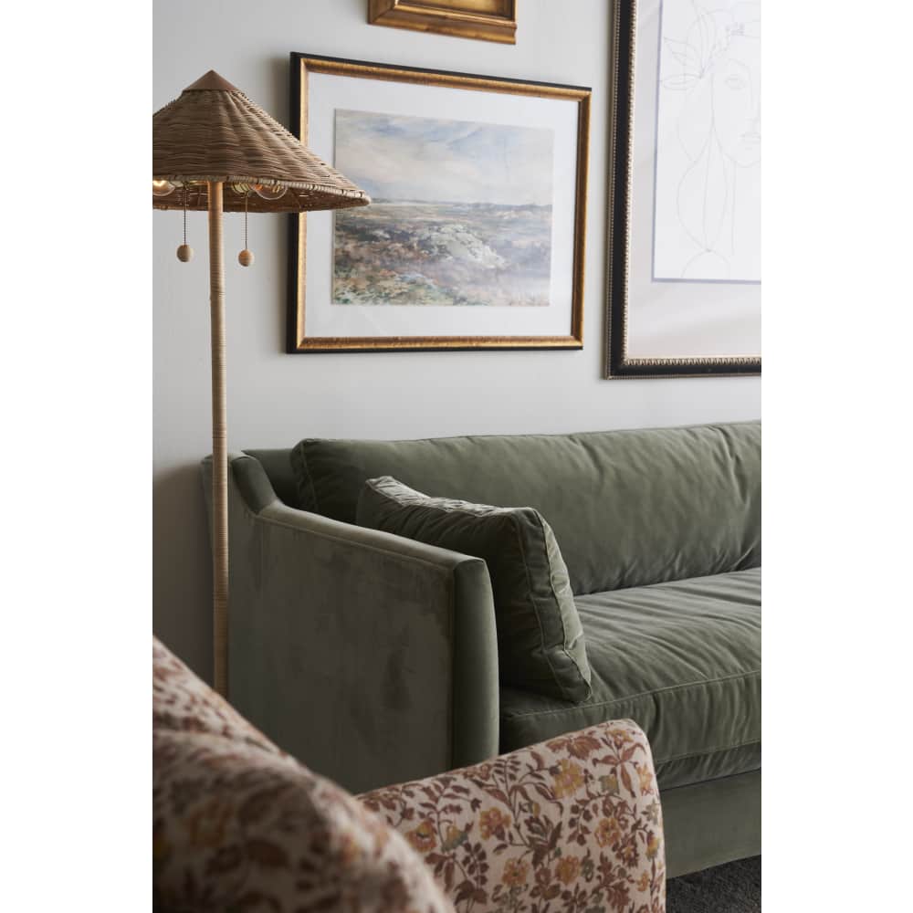 Madeline Sofa, Antiqued Moss Velvet, 90"