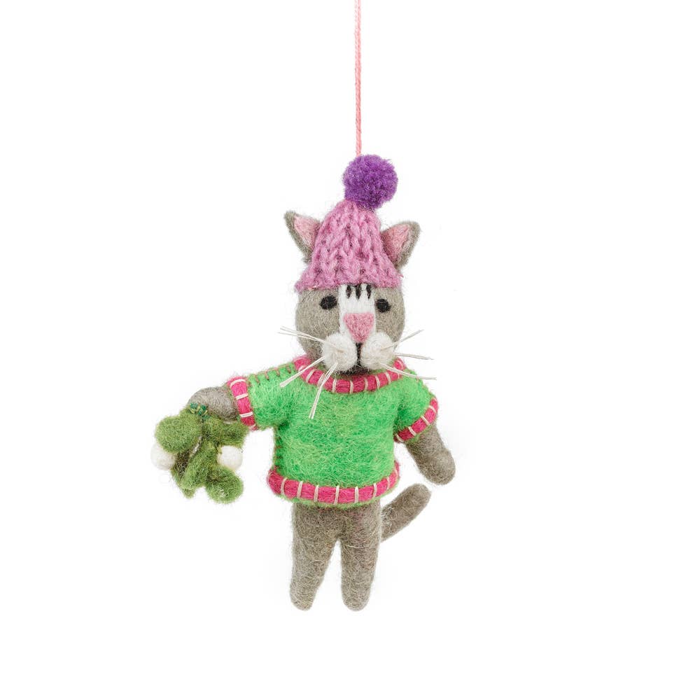 Mistletoe Kitty Felt Ornament