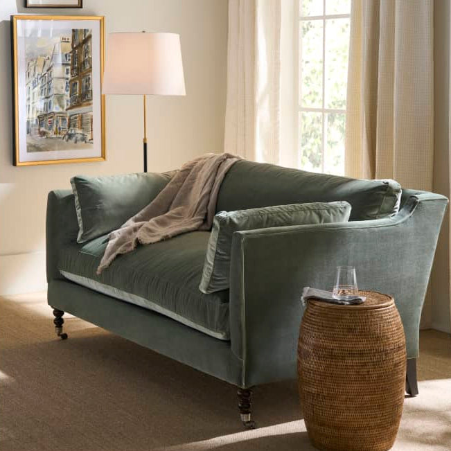Madeline Sofa, Antiqued Moss Velvet, 71"