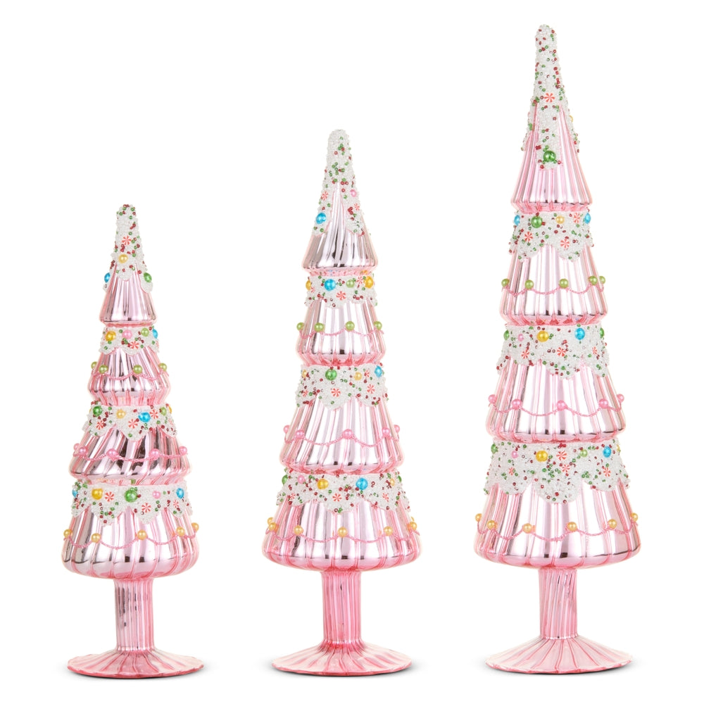 Sprinkly Pink Glass Trees, Set of 3