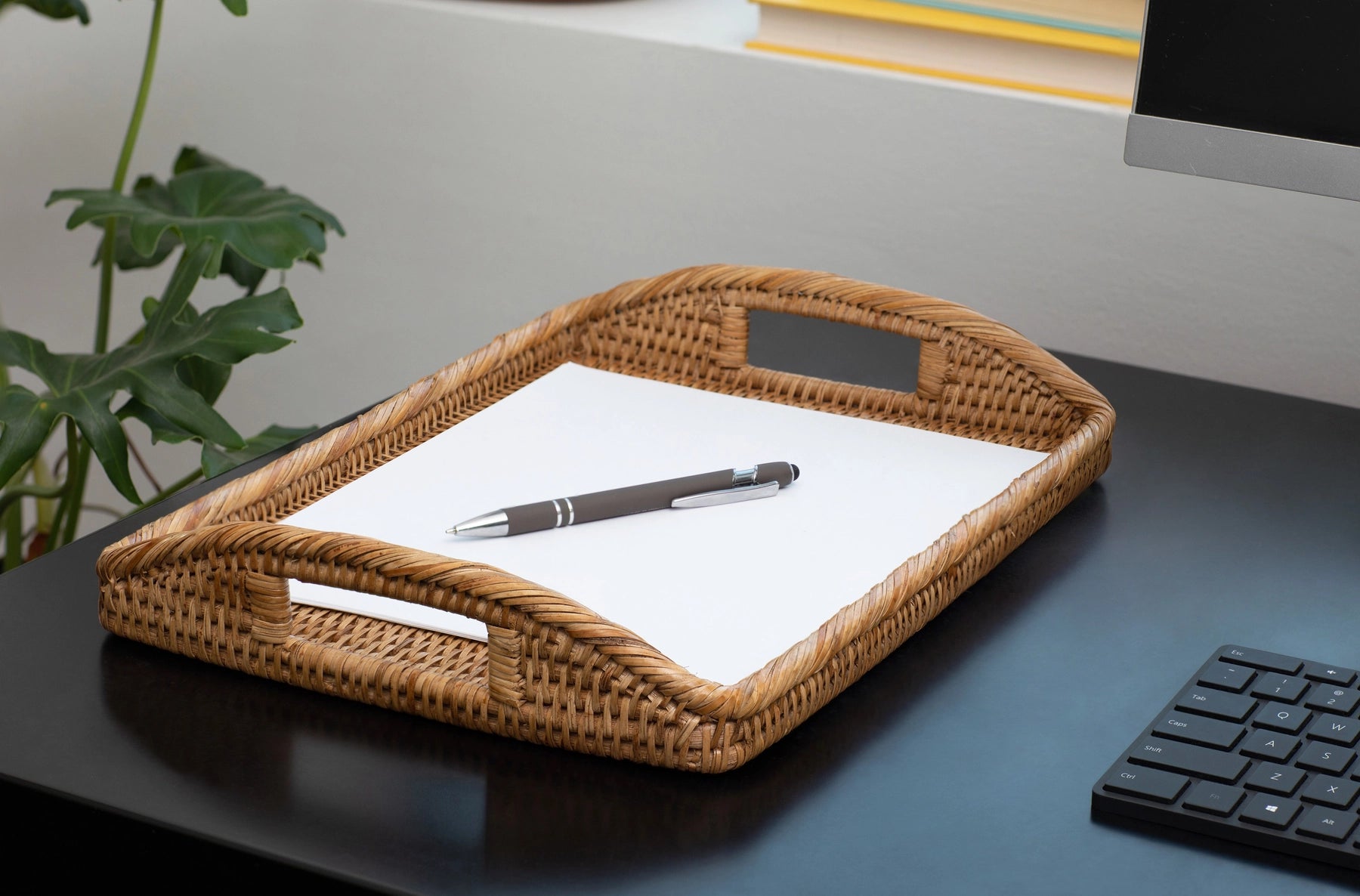 Alaina Rattan Tray, Brown Small
