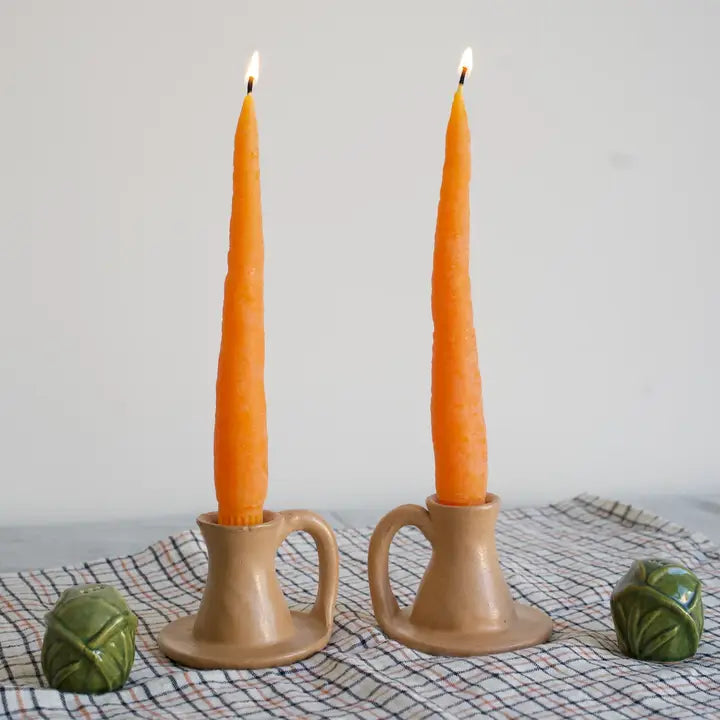 Carrot Beeswax Candles Taper Pair