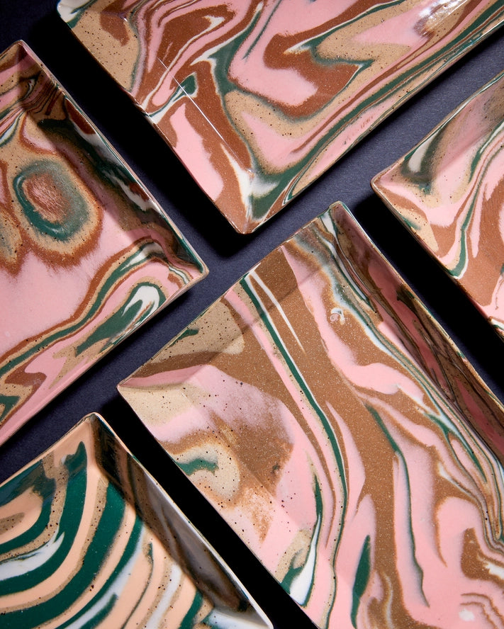Carmine Marbled Tray, Pink, Brown & Green