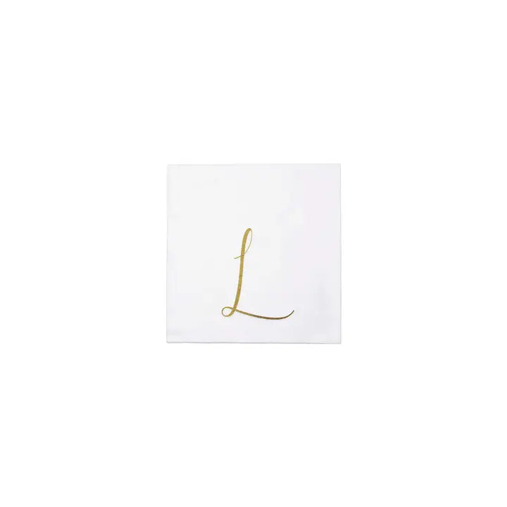 Vietri Papersoft Gold Monogram Cocktail Napkins, L