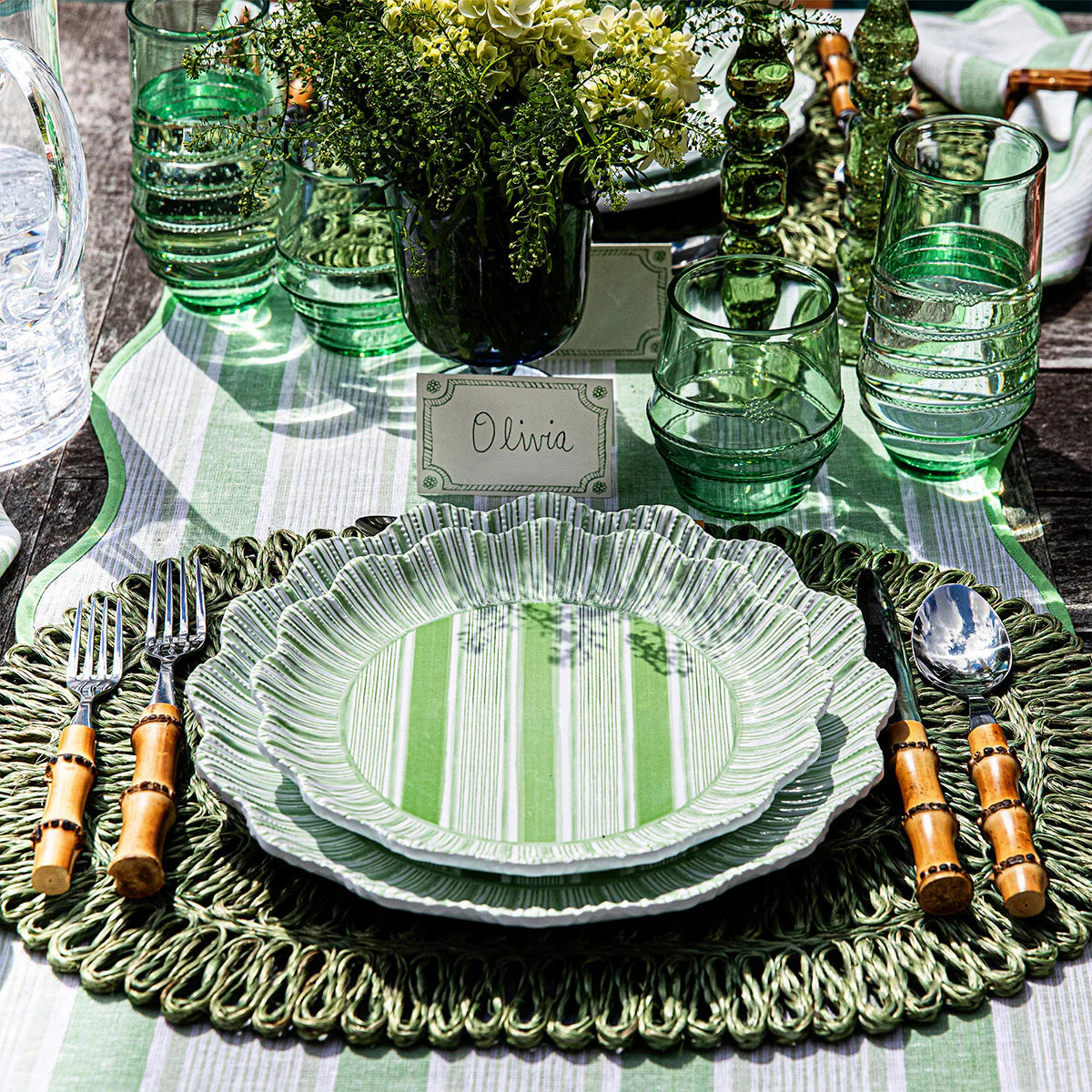 Juliska Cabana Stripe Melamine Dinner Plate, Seagrass