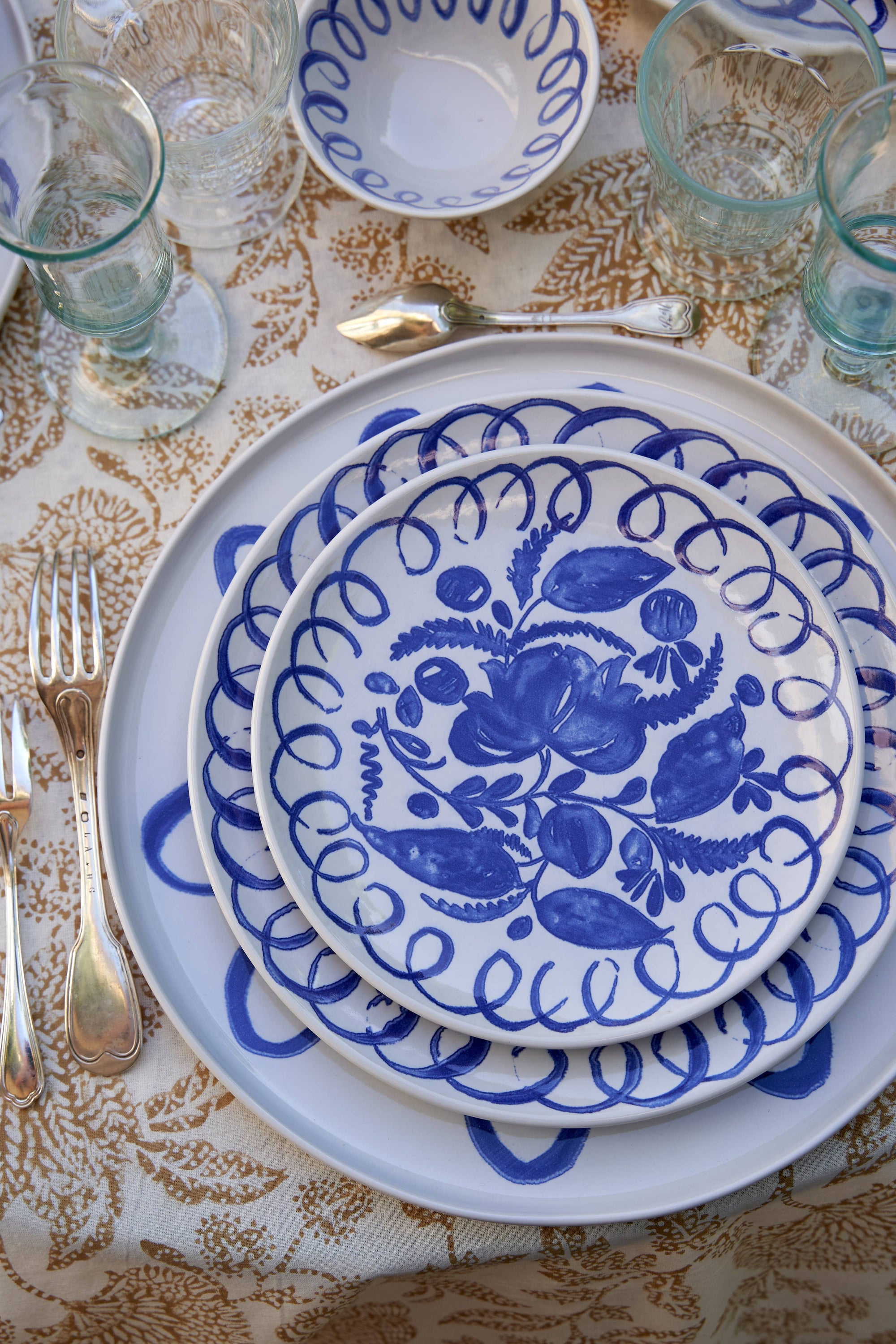 Amalfi Dessert Plate, White & Blue