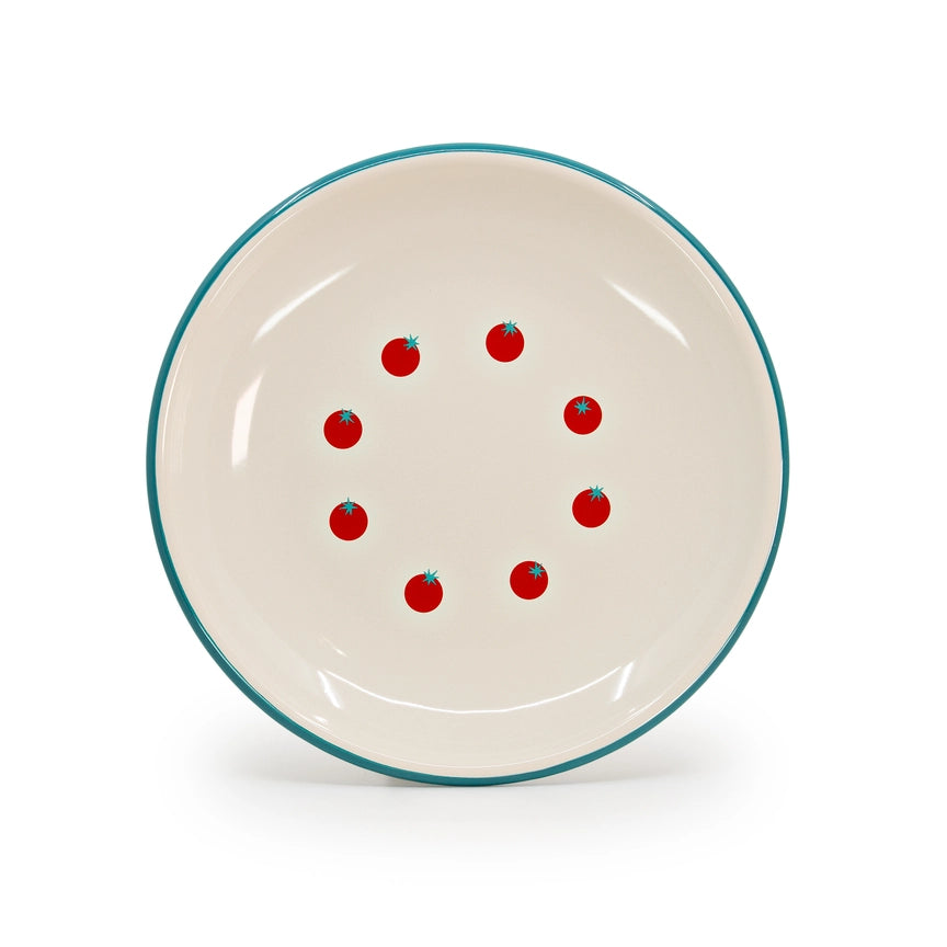 Dan Pelosi x CCH Tomato Coupe Dinner Plate, Turquoise Rim
