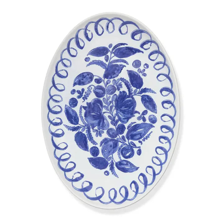 Amalfi Oval Tray, White & Blue