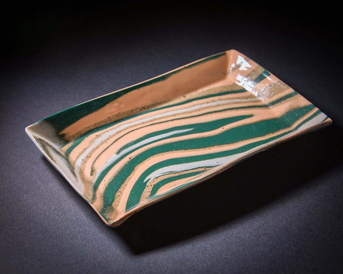 Carmine Marbled Tray, Orange & Green
