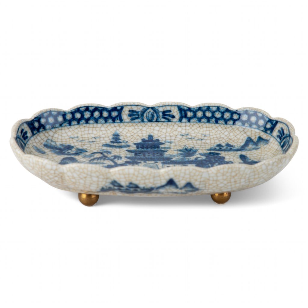 Collins Footed Dish, Blue Willow