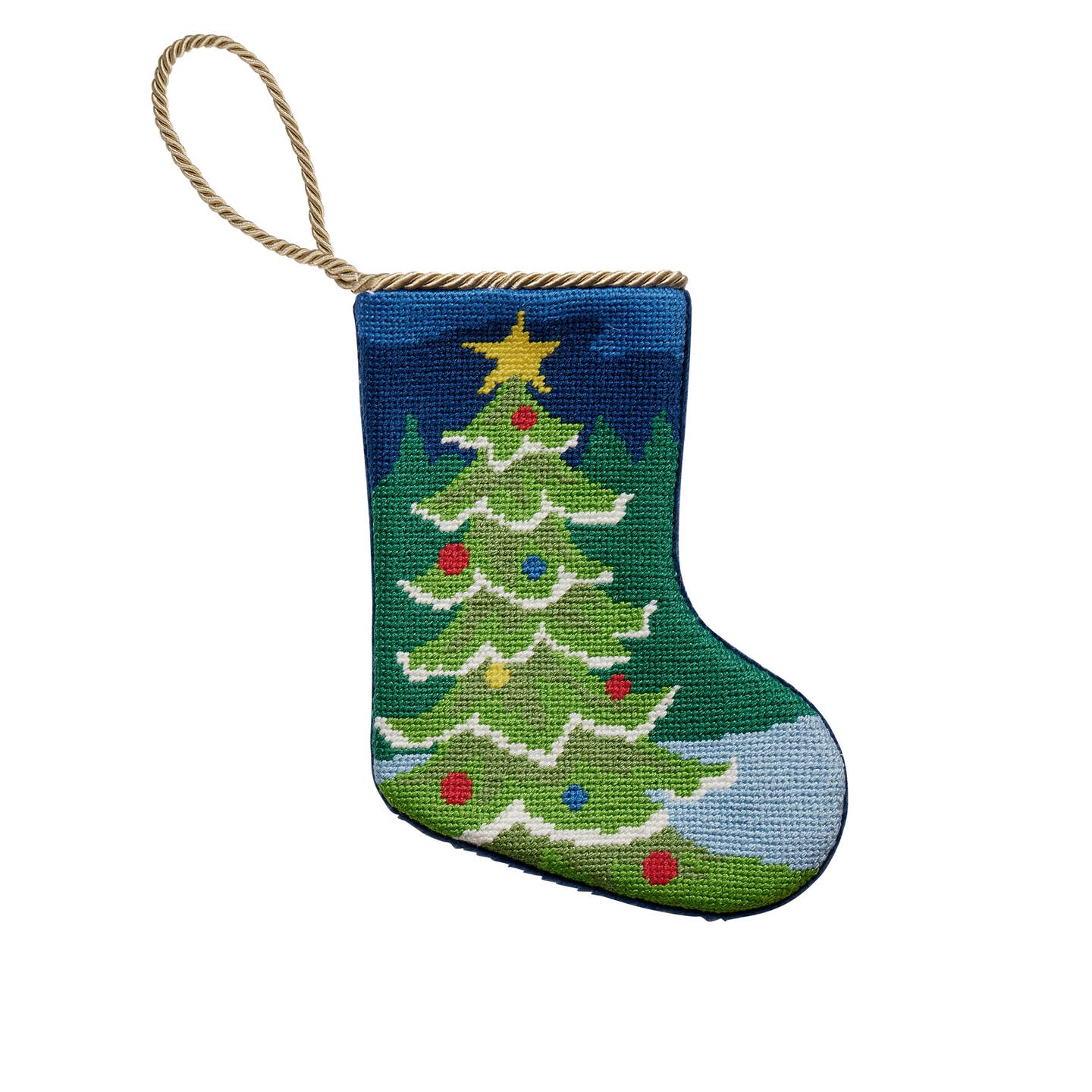 Trimmed Tree Miniature Needlepoint Stocking