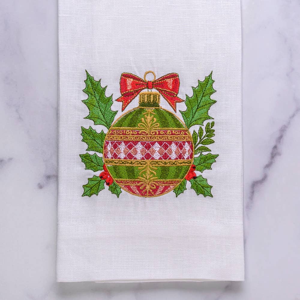 Christmas Bauble Linen Tea Towel