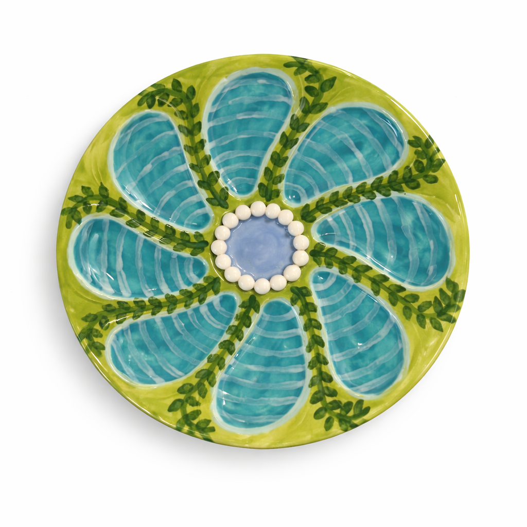 Hand-Painted Oyster Plate, Ava Chartreuse