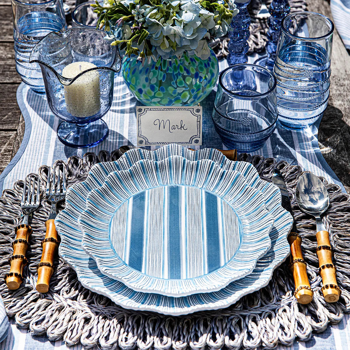 Juliska Cabana Stripe Melamine Dinner Plate, Ocean