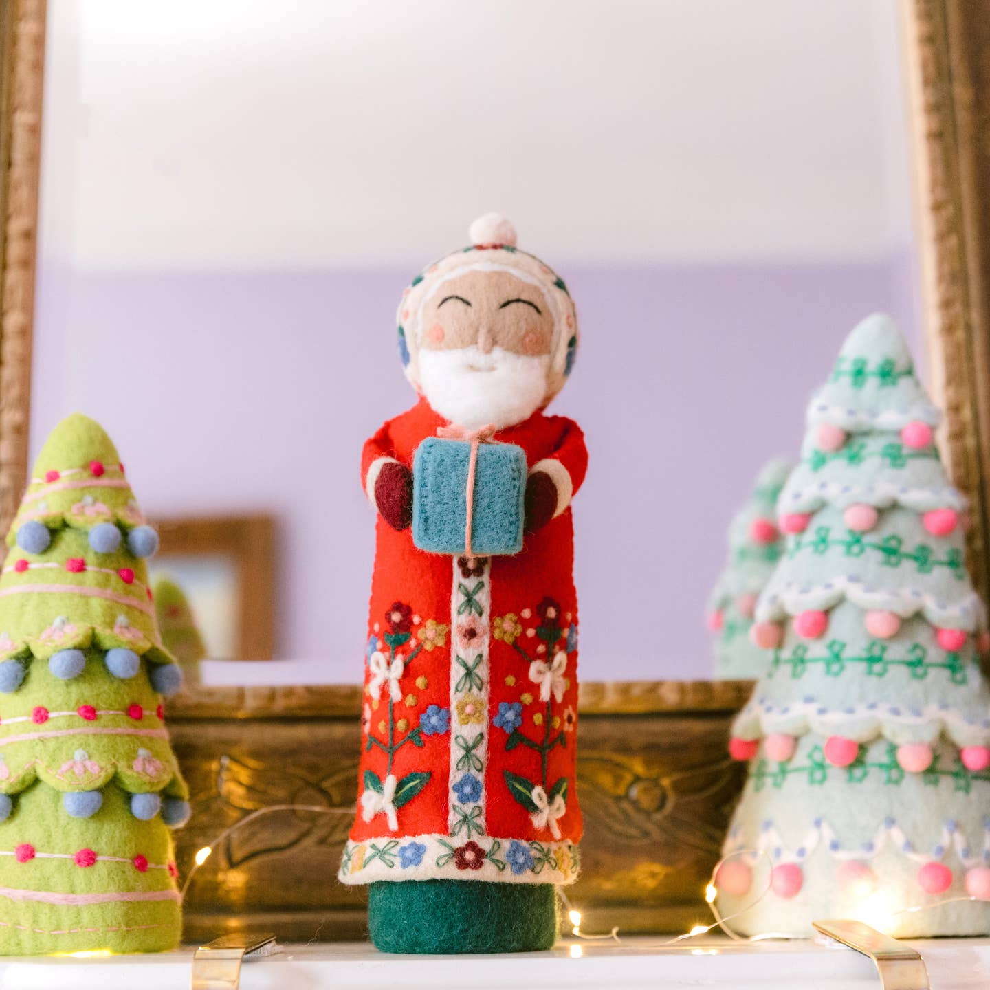 Santa Felted Wool Tree Mantel Topper