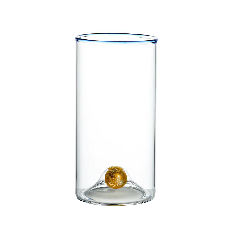 Golden Globe Highball Glass w/ Blue Trim, S/4