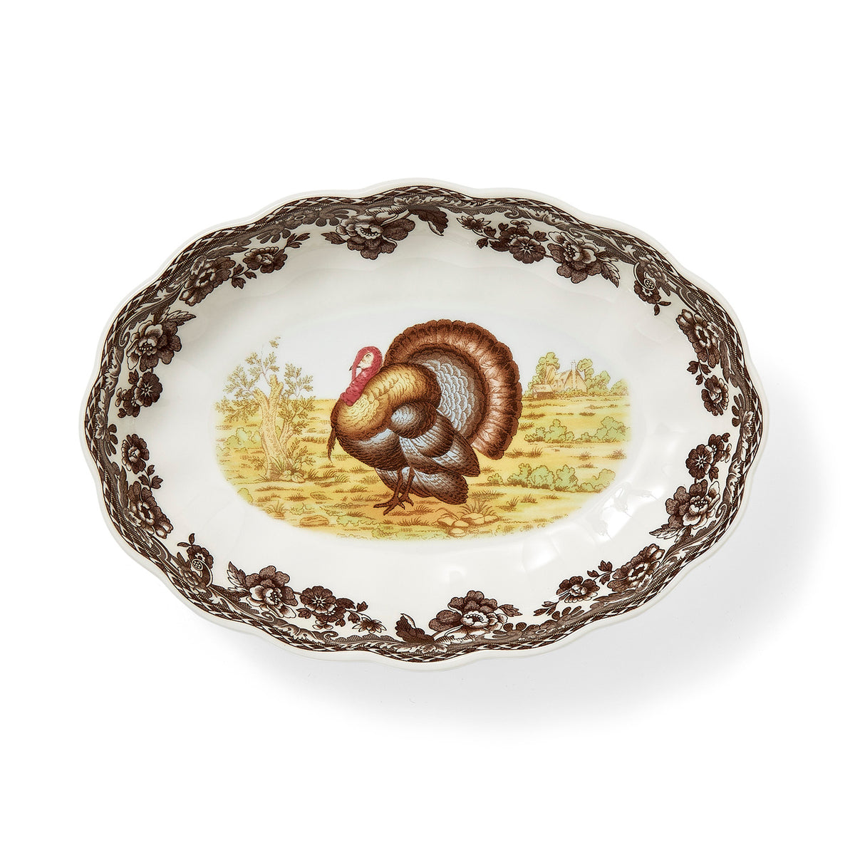 Spode Woodland Turkey Oval Fluted Dish