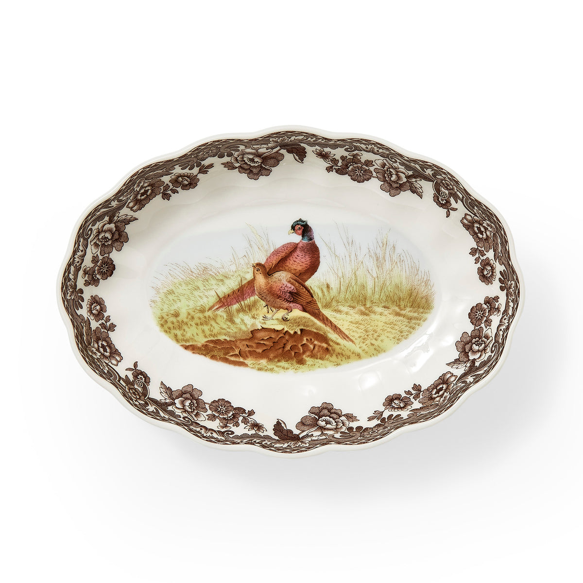 Spode Woodland Pheasant Oval Fluted Dish