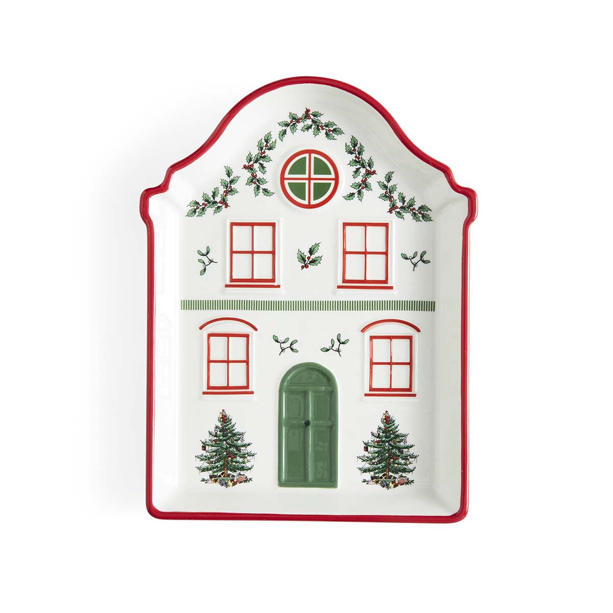 Spode Christmas Tree Village Red Tidbit Tray