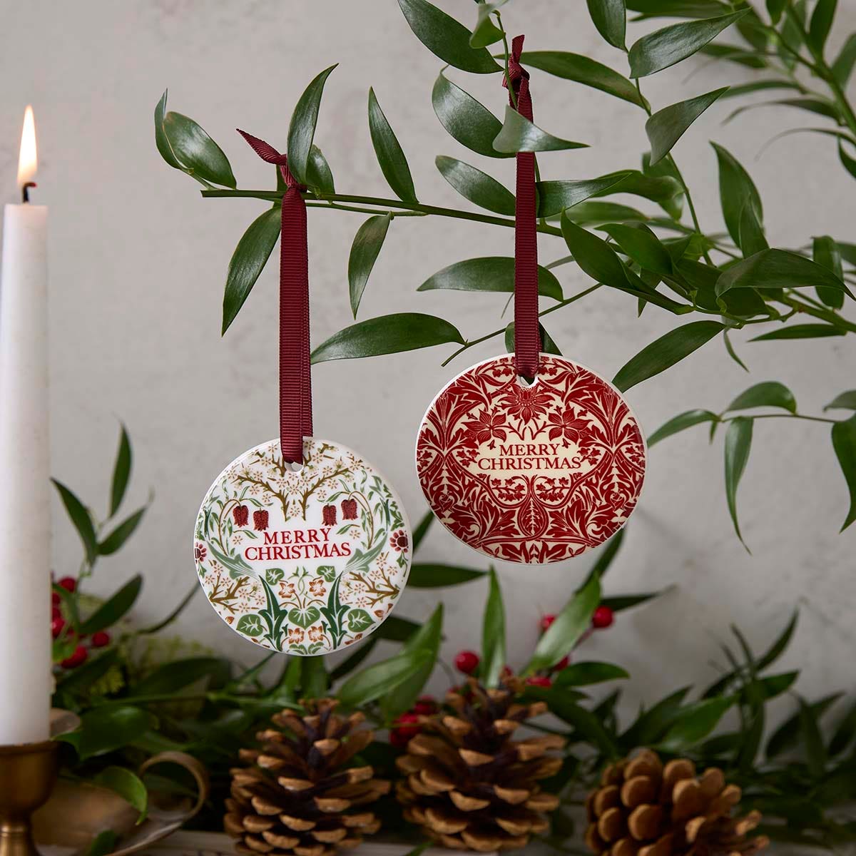 Spode Morris & Co. Bluebell & Blackthorn Ornaments, Set of 2