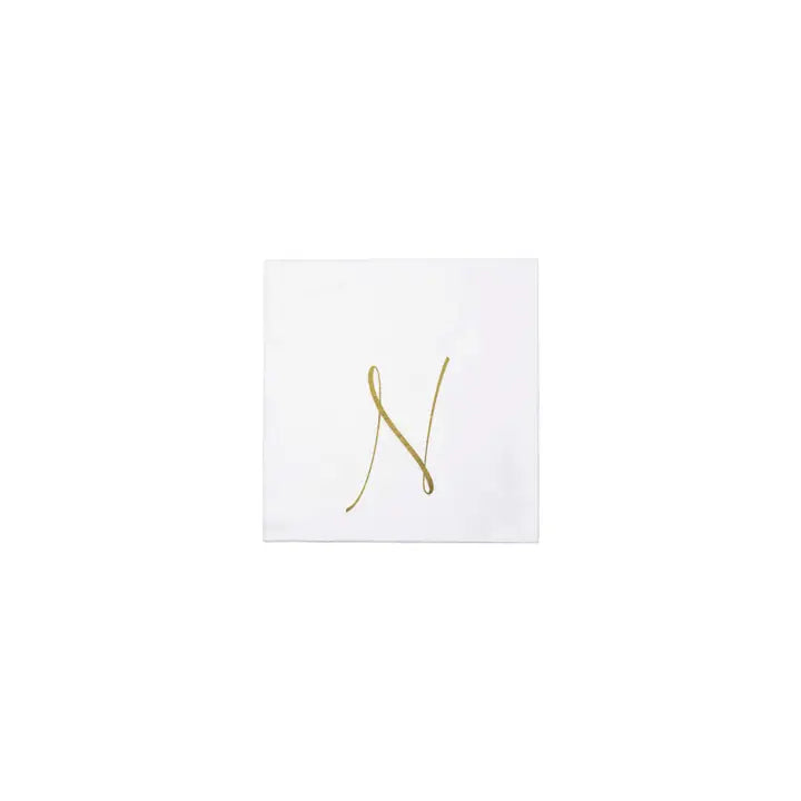 Vietri Papersoft Gold Monogram Cocktail Napkins, N