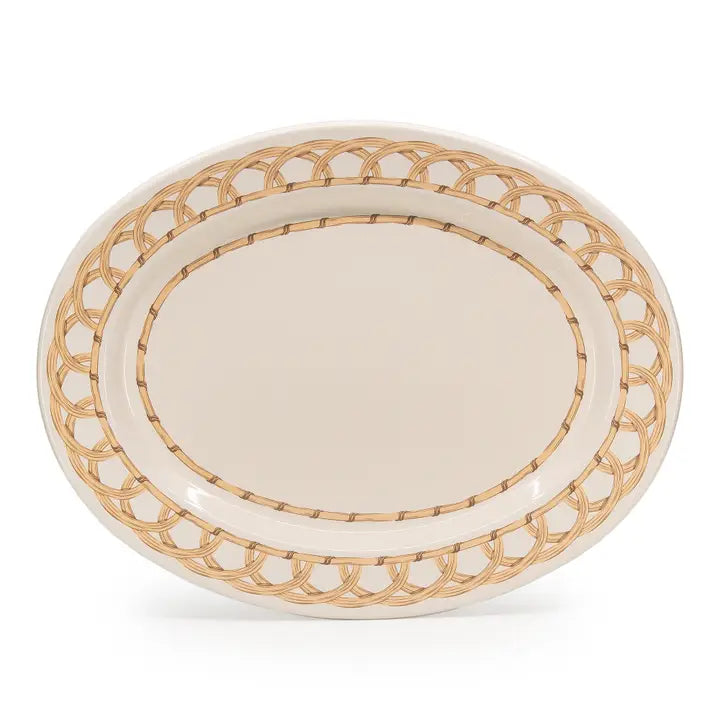 Domino X CCH Wicker Enamelware Small Oval Tray, Almond