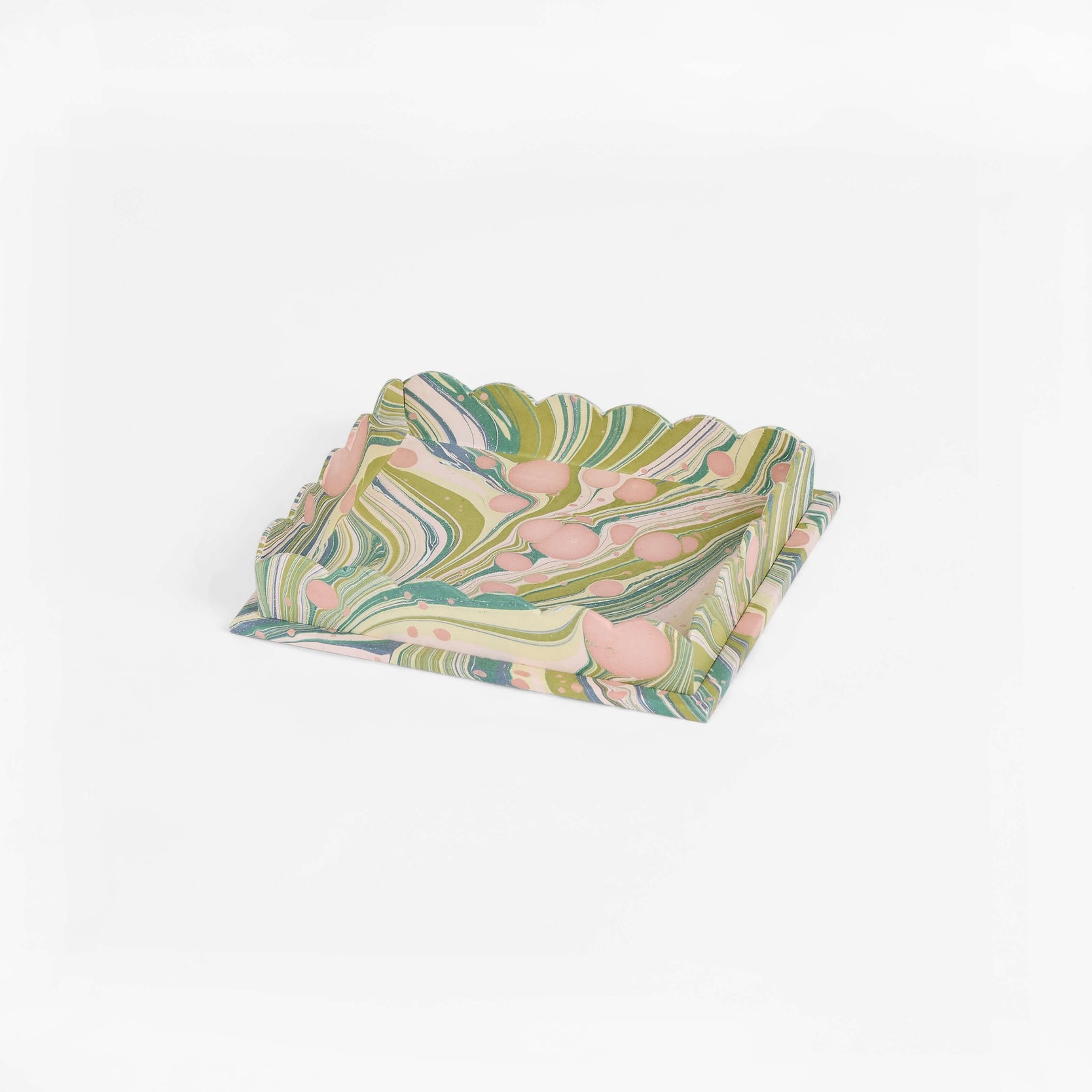 Hayes Marbled Trays, Set of 2, Moss Splatter