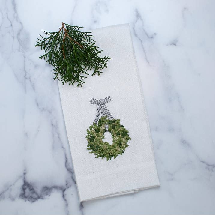 Boxwood Wreath Linen Tea Towel