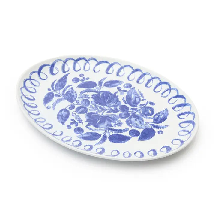 Amalfi Oval Tray, White & Blue