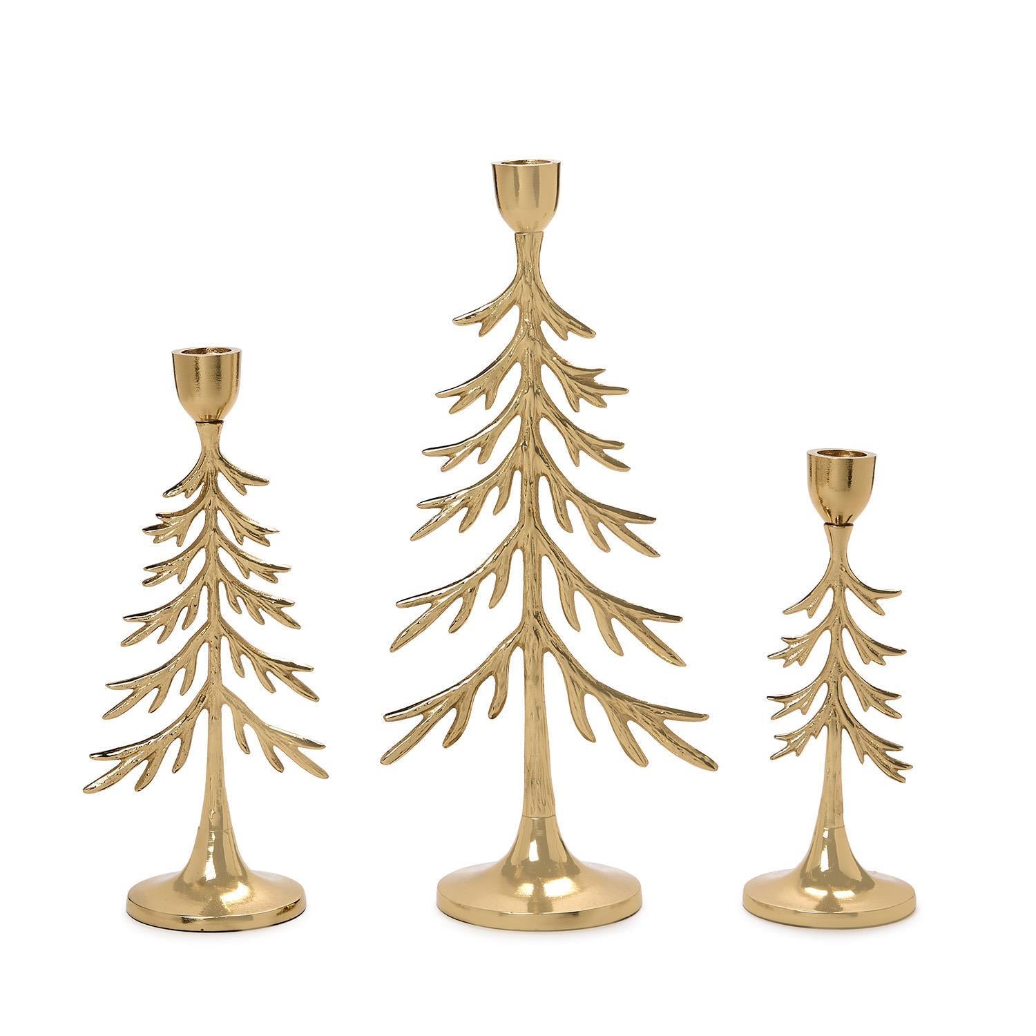 Holiday Forsest Taper Candleholders, Set of 3