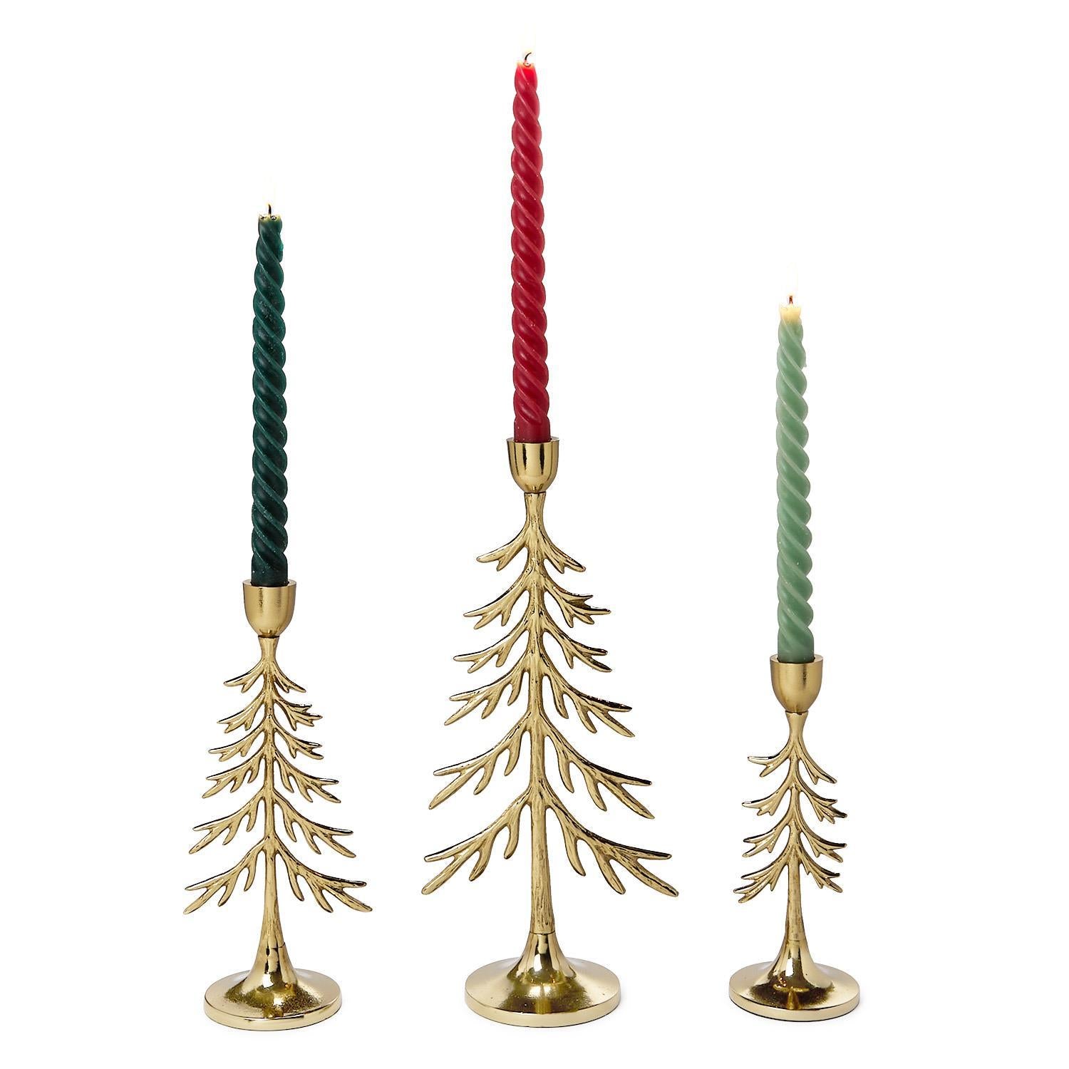 Holiday Forsest Taper Candleholders, Set of 3