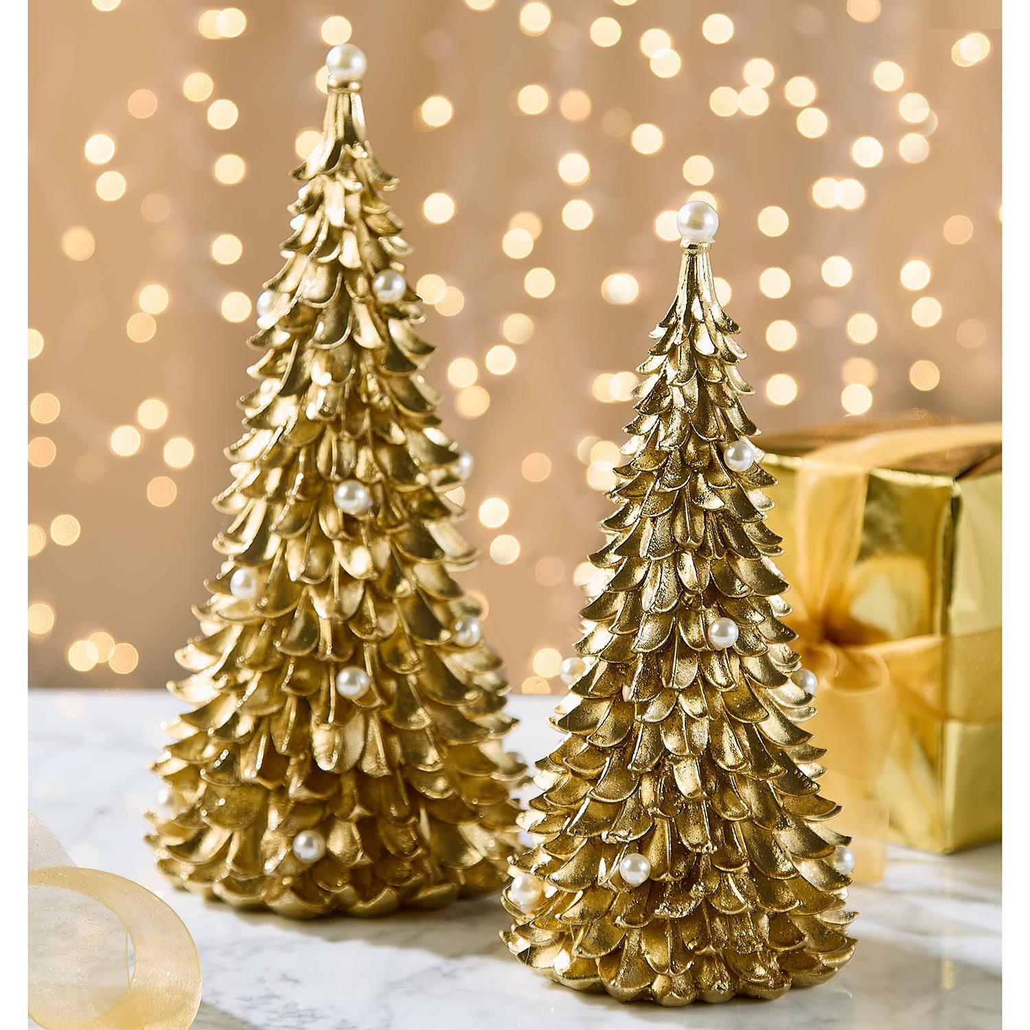 Lavish Gold Trees with Pearl Accents, Set of 2