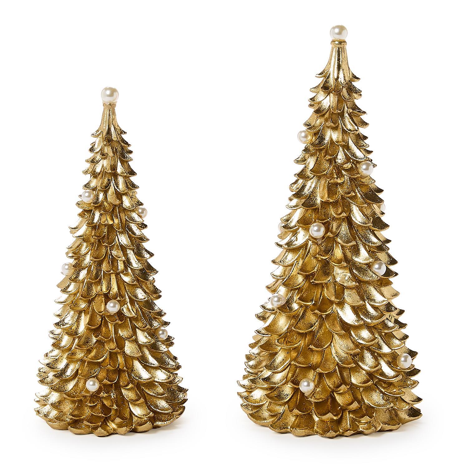Lavish Gold Trees with Pearl Accents, Set of 2