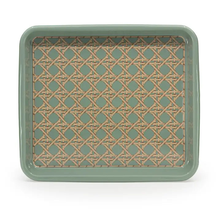 Domino X CCH Wicker Enamelware Medium Rectangle Tray, Sea Blue