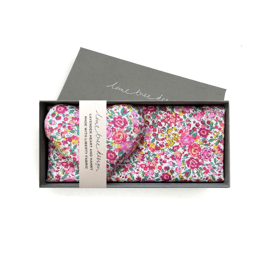 Lavender Heart Sachet & Liberty Hanky, Em & Georgina Pink