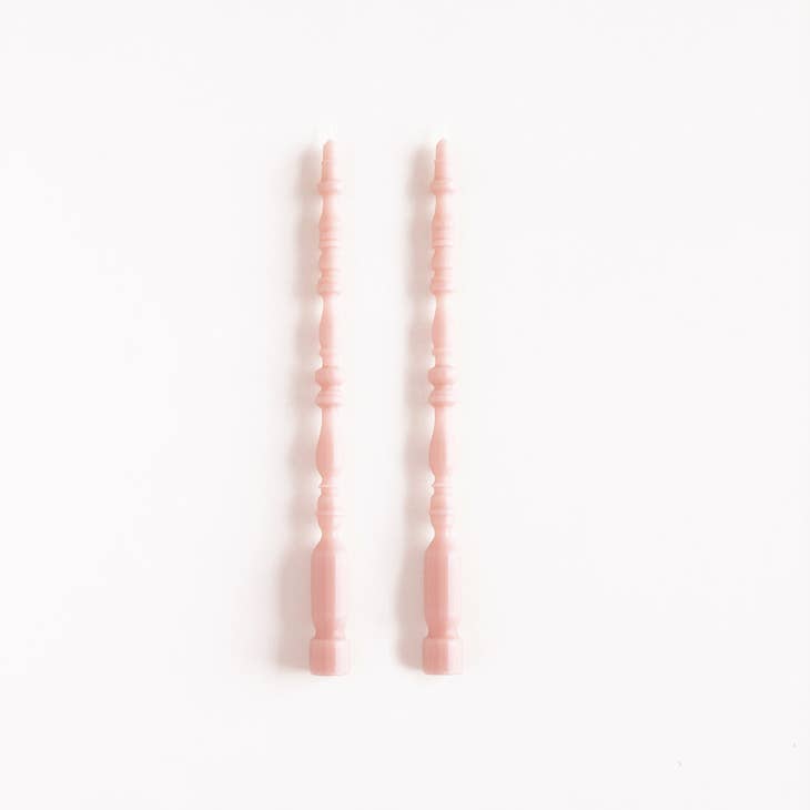 Spindle Leg Taper Candle Pair, Rosewater