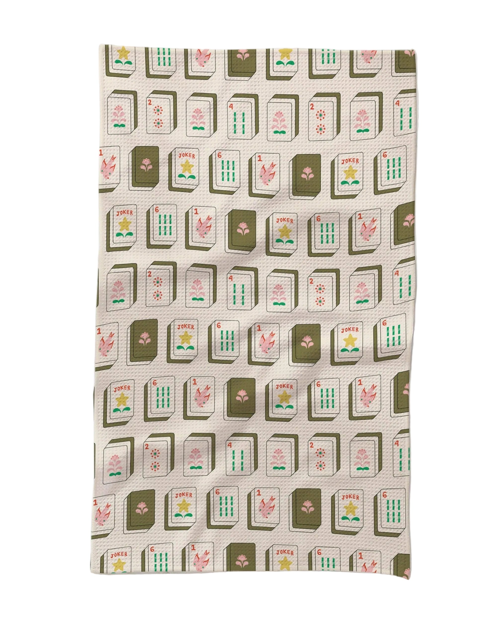 Flower Tiles Tea Towel, White