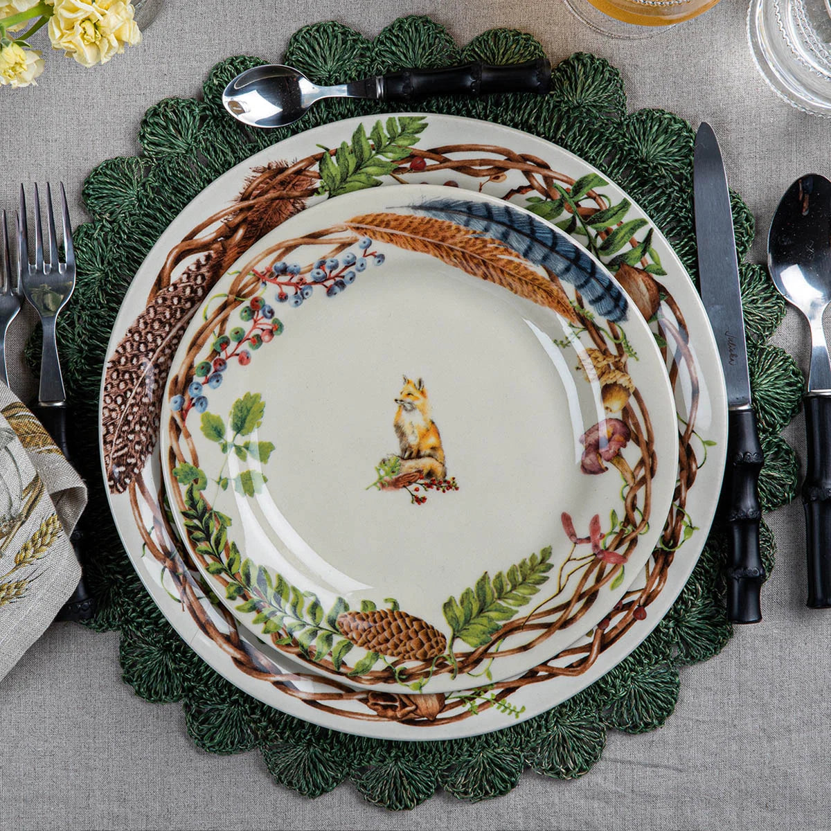 Juliska Forest Walk Animal Dessert/Salad Assorted Plates, Set of 4