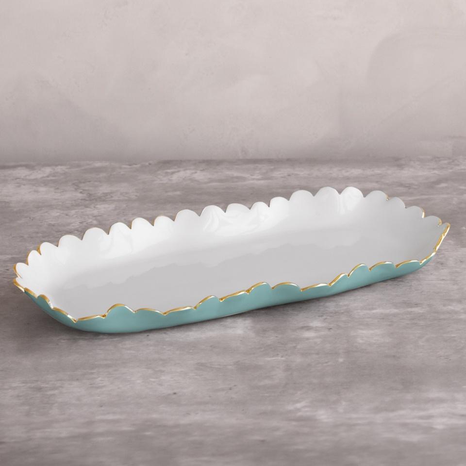Beatriz Ball Colette Oblong Tray, Turquoise & White