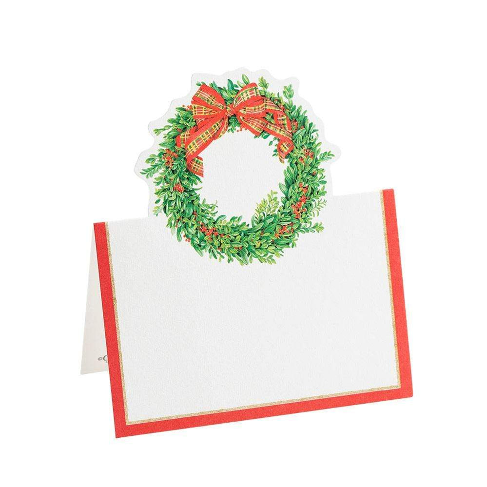 Caspari Boxwood and Berries Wreath DieCut Place Cards Hunt and Bloom