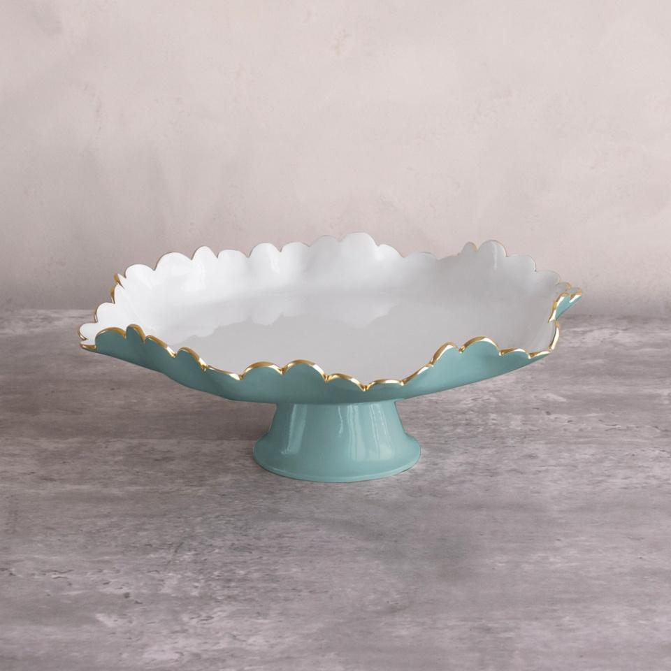 Beatriz Ball Colette Pedestal Cake Plate, Turquoise & White)