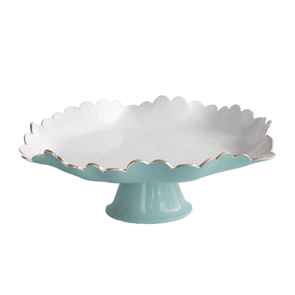 Beatriz Ball Colette Pedestal Cake Plate, Turquoise & White)