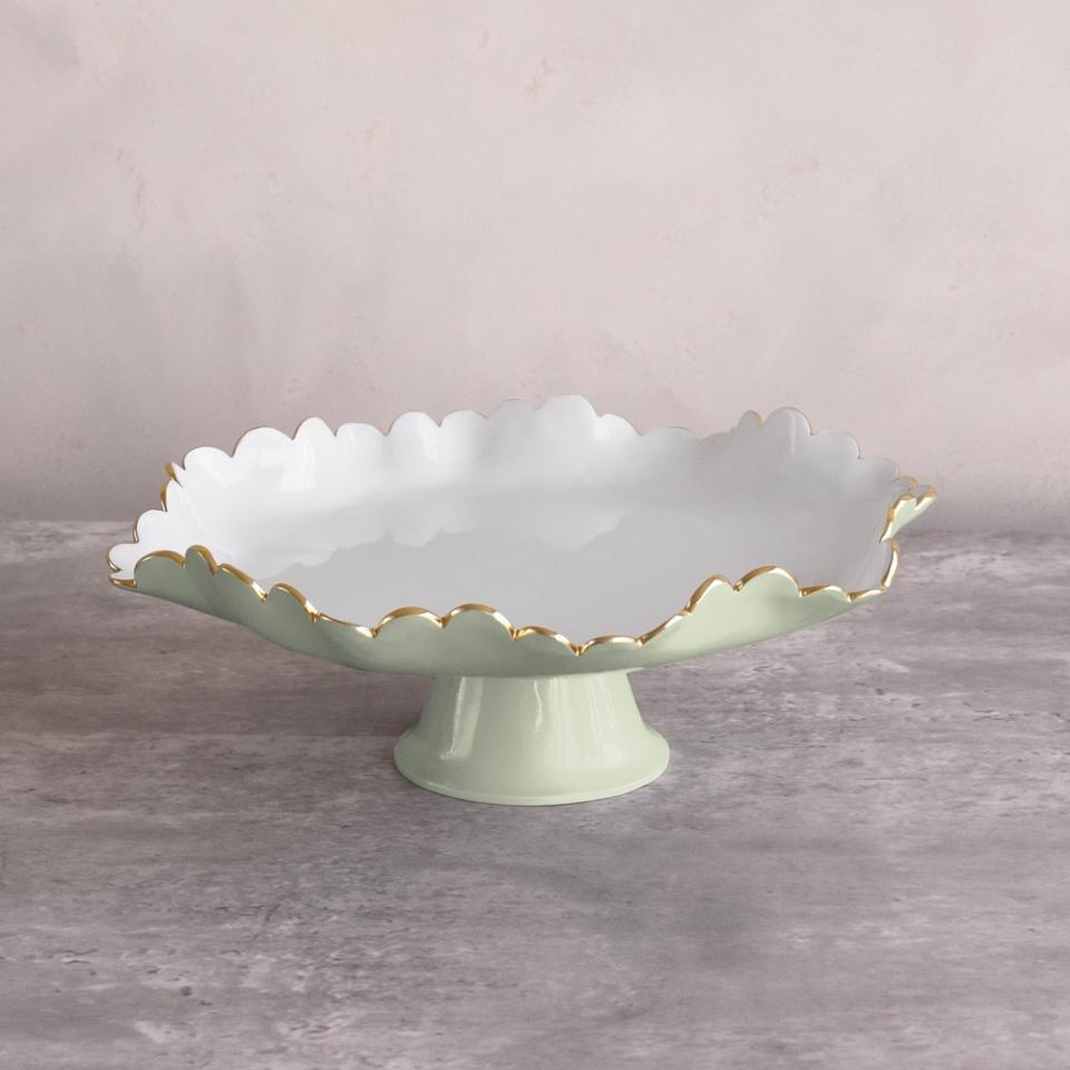 Beatriz Ball Colette Pedestal Cake Plate, Pistachio and White