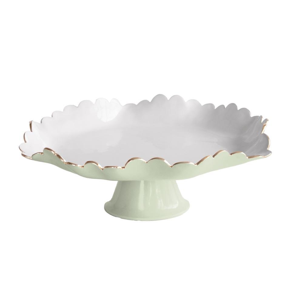 Beatriz Ball Colette Pedestal Cake Plate, Pistachio and White